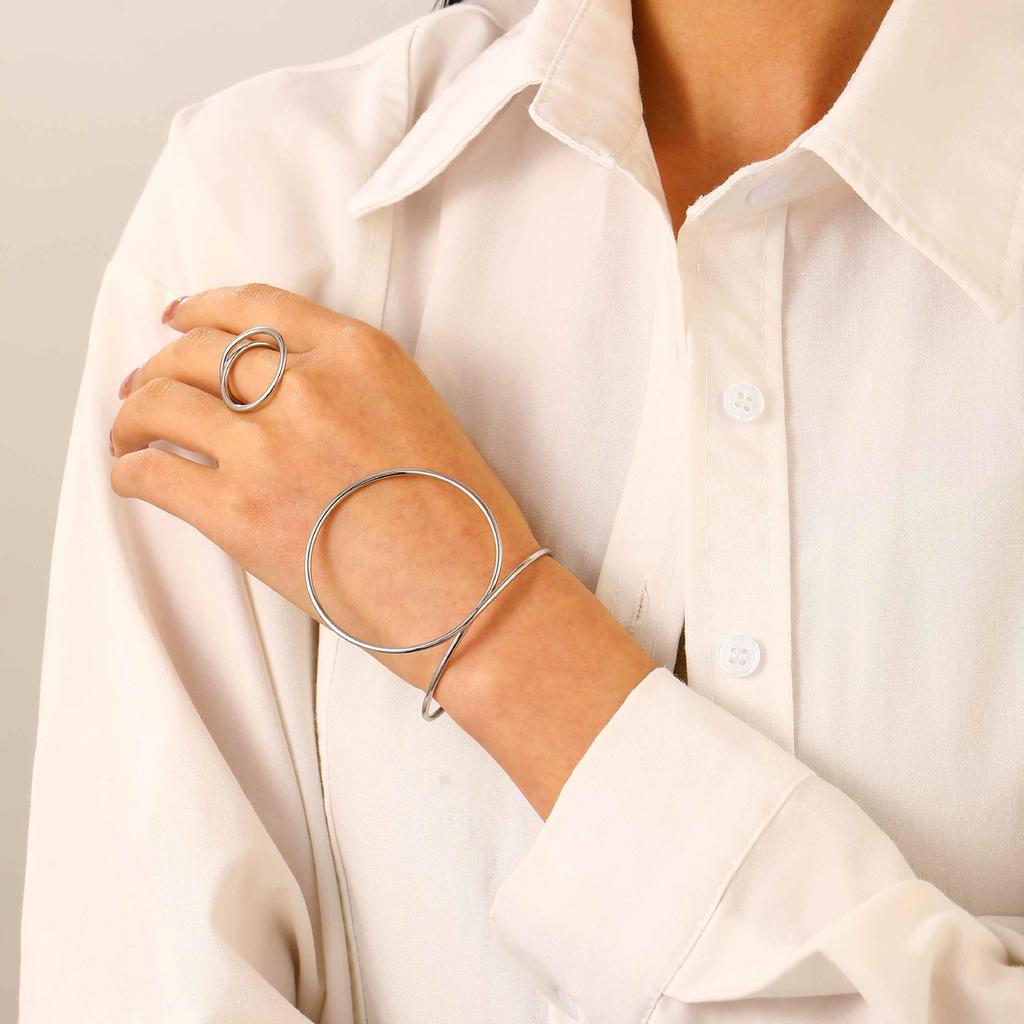 Bold Leopard Print Geometric Bangle & Ring Set - Adjustable Hand Jewelry for Women