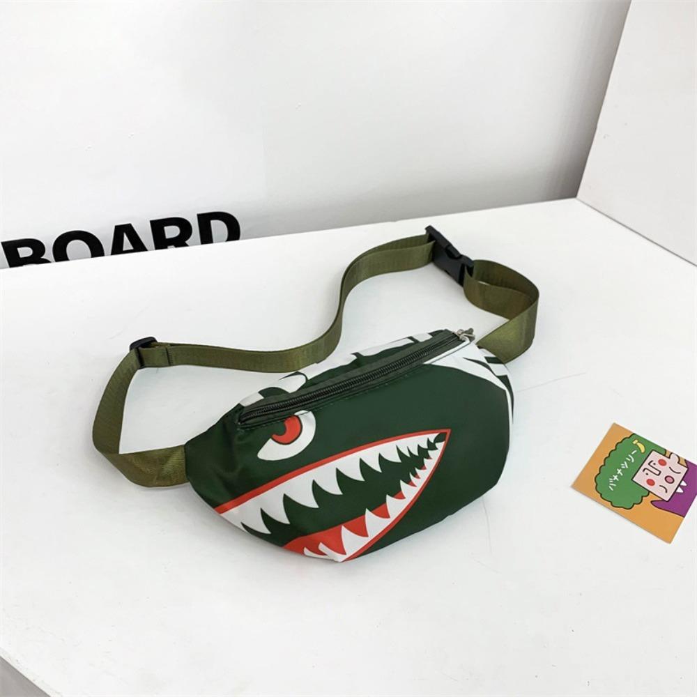 

Zipper Crossbody Chest Bag Printing Cartoon Shark Waist Bag Fashion Shark Pattern Chest Bag зелений