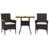 VidaXL Ensemble à manger de jardin et coussins 3 pcs noir rotin acacia, ensemble de salle à manger d'extérieur, meuble de 3278697