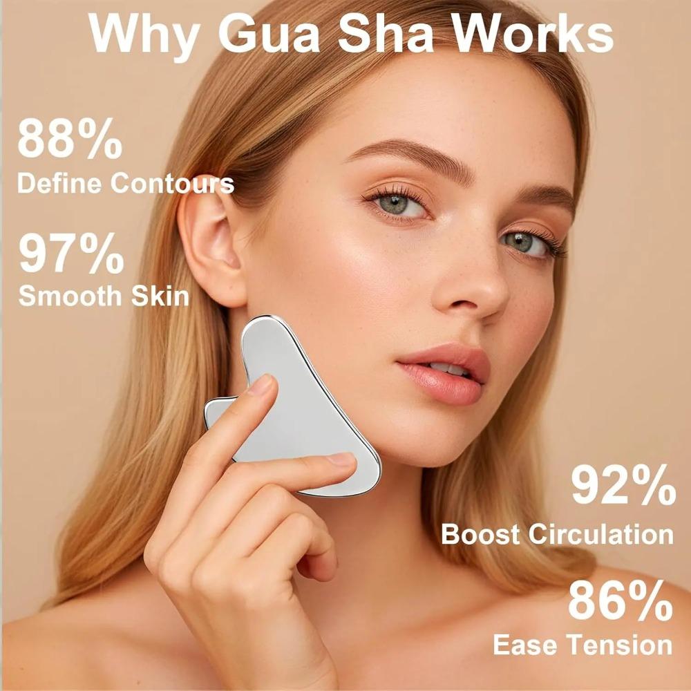 2Pcs Stainless Steel Gua Sha Tool & Lymphatic Drainage Face Brush Set Guasha Scraping Chin Sculpting Tool Face Skin Care Tools