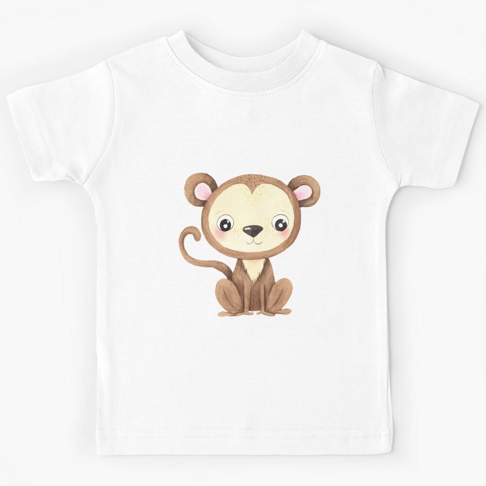Funny Cute Monkey Watercolor Tropical Animal Monkey Kids T-Shirt 150