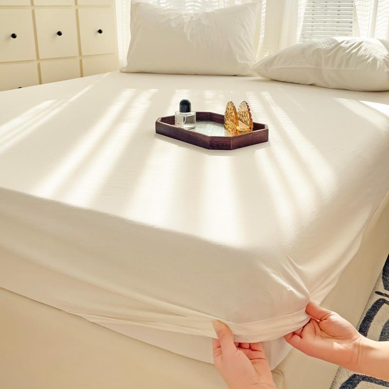 Modern Design Light Green Linellae Pattern Printed Fabric Bed Sheets Cotton Breathable Mattress Cover Colorful Fitted Sheet with Pillowcase