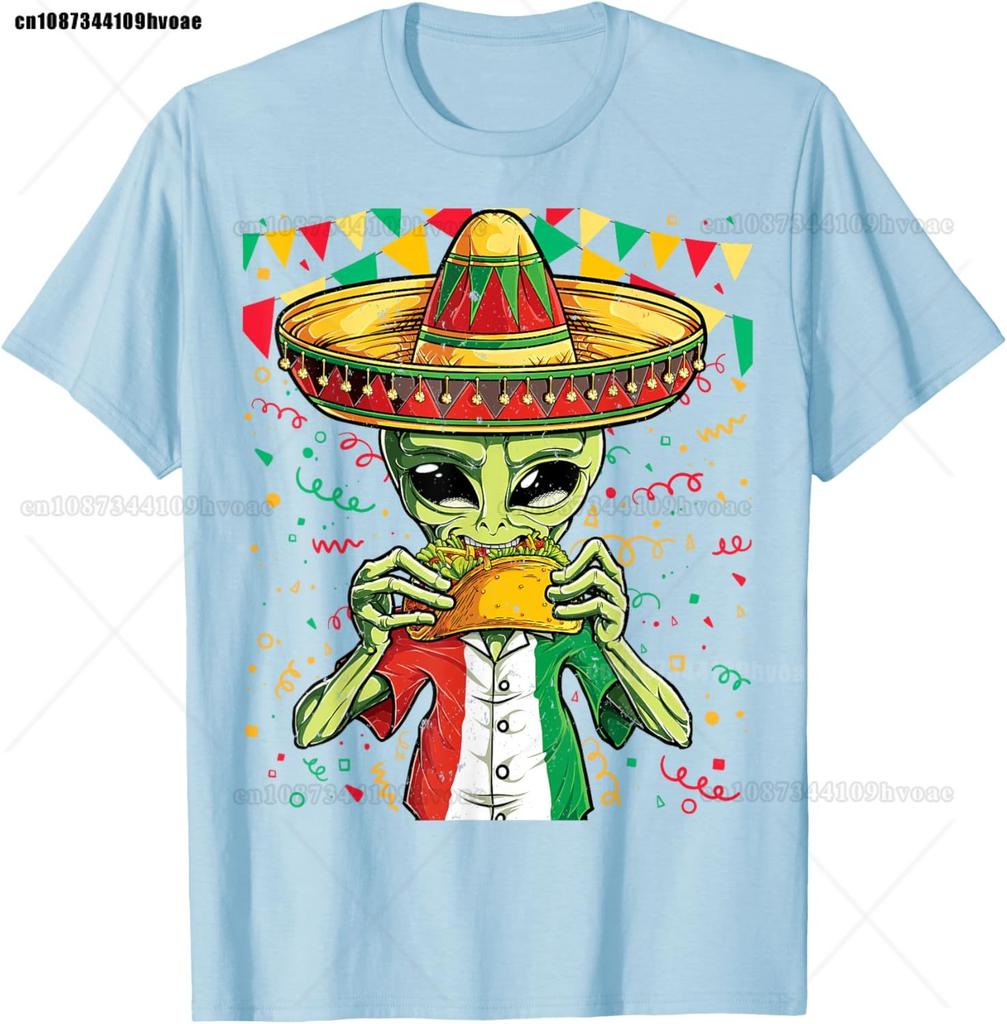 Alien Eating Taco Cinco De Mayo Unisex UFO Mexico Flag Sombrero T-Shirt