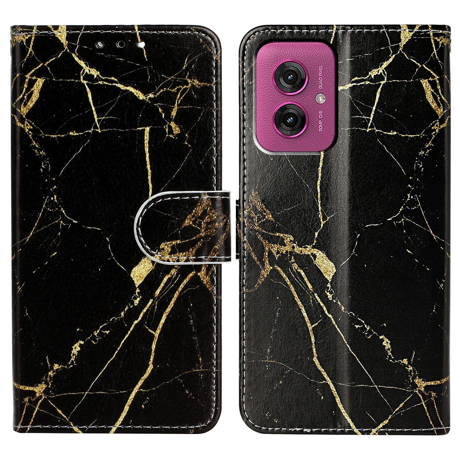 

For Motorola Moto G55 5G Case Pattern PU Leather Flip Phone Cover Black Gold Marble