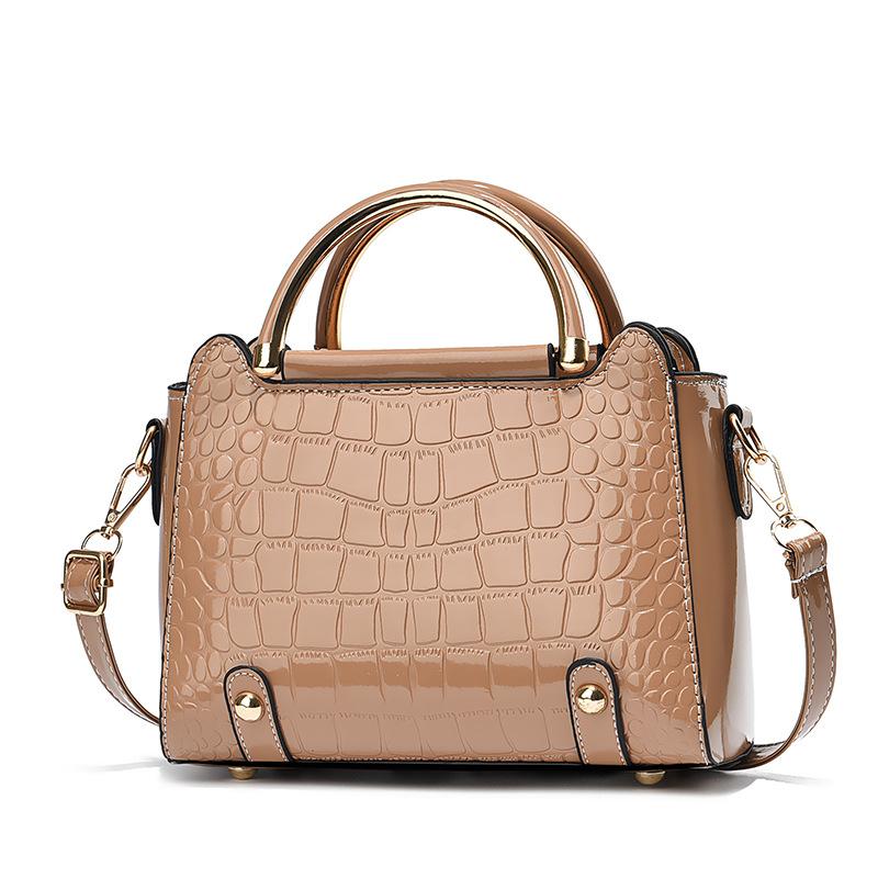 Small Bag Trendy Crocodile Pattern Small Square Bag Handbag Solid Color Shoulder Bag Bright Leather Messenger Bag Women's Bag