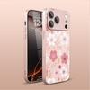 Pink White Flowers Pattern Metallic Tempered Glass Phone Case For iPhone 17 16 15 14 13 12 11 Pro Max 15 Plus 17 Air 17E Cover