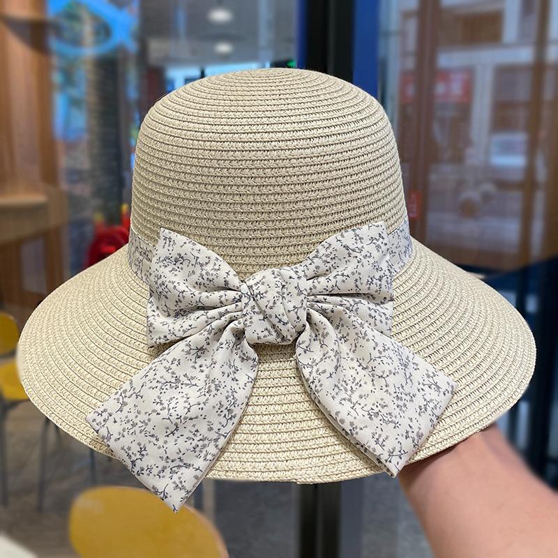 

Соломенная шляпа рыбака с цветочным бантом и большими полями, детская идиллическая элегантная шляпа, летняя солнцезащитная шляпа от солнца, универсальная шляпа от солнца Adjustable бежевый