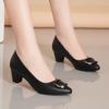 Spring and Autumn New Mother Shoes Single Shoes Light Mouth Thick Heel Women's Leather Shoes Women's Middle Heel Work Shoes