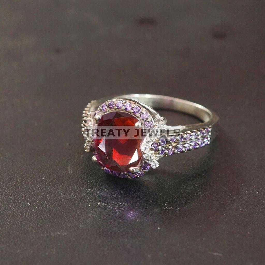 Garnet Oval Cut Gemstone With 925 Sterling Silver Ring For Men's #B90 JL375671418612