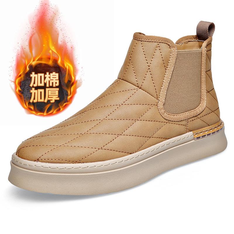 2024 Winter Shoes for Men Ankle Boots Genuine Leather High Tops Leather Casual Shoes Man Outdoor Warm Plush Snow Boots