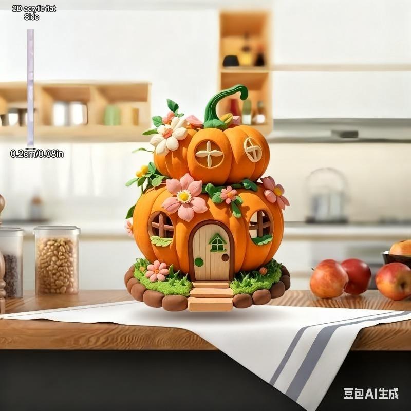 2D Flat Pumpkin House Acrylic Desktop Decoration, Suitable for wall decoration, porch, room, villa, accents Home, Hallway, or Workplace - Rustic Farmh 20*15CM