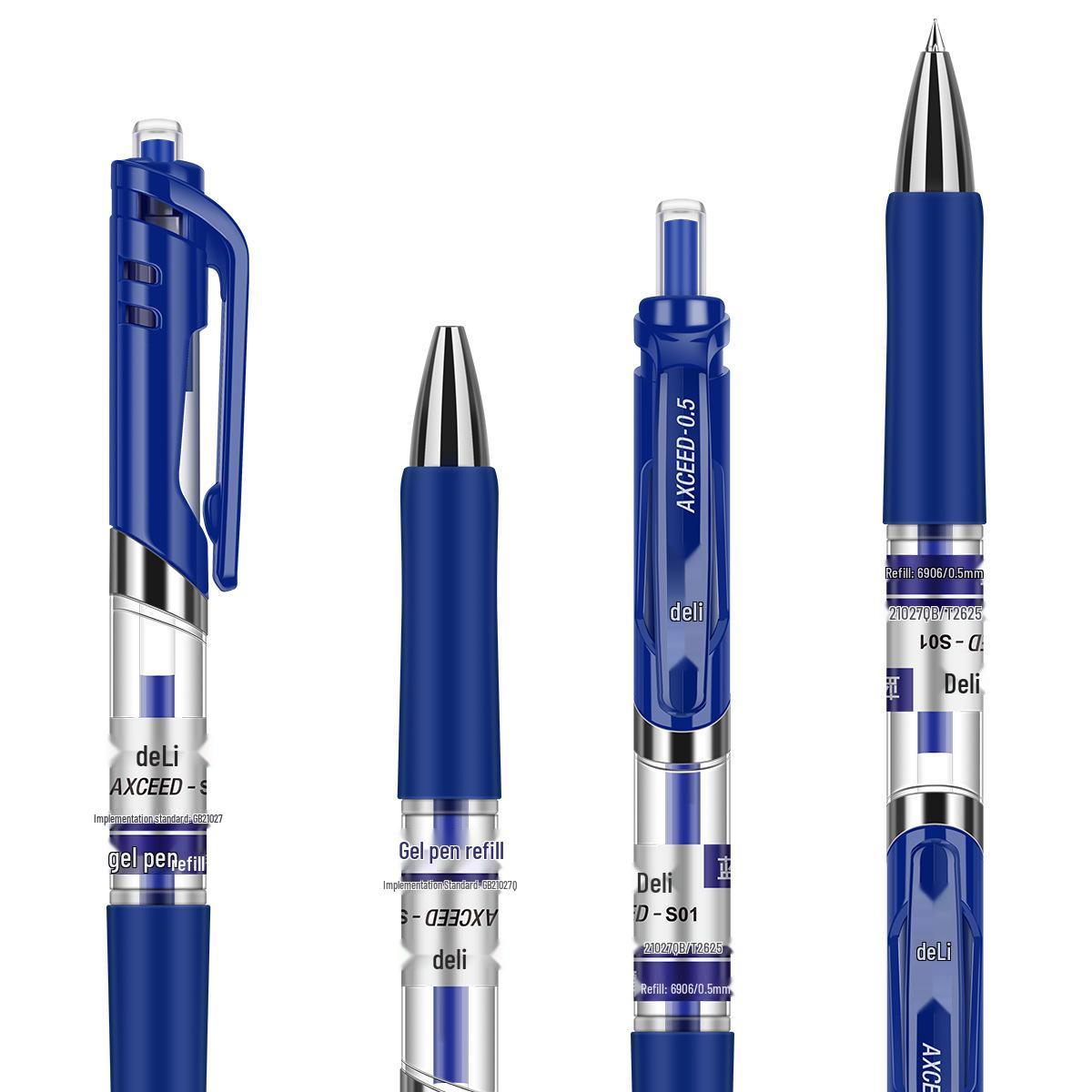 Deli S01 Click Gel Pen - 0.5mm Bullet Tip, Black, Blue, Red, Spring Action for Signature and Office Use 0.5mm синий