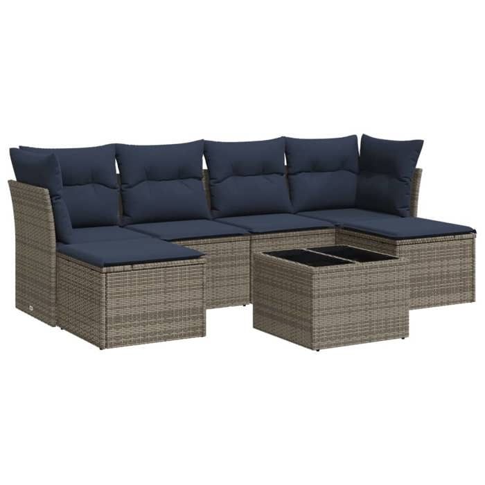 VidaXL Salon de Jardin avec Coussins 7 pcs, Canapés avec Pieds Réglables, Ensemble de Meubles d'Extérieur Patio Terrasse 3218021