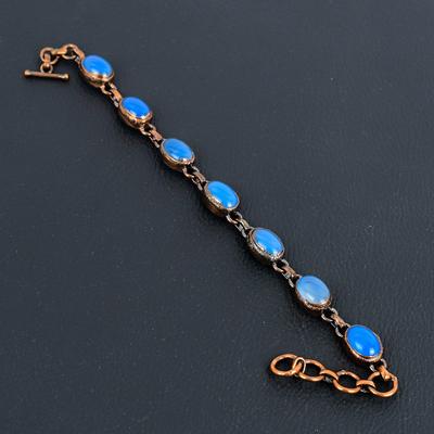 Blue Chalcedony Gemstone Handmade Copper Electroformed Jewelry Amazing Bracelet For Women