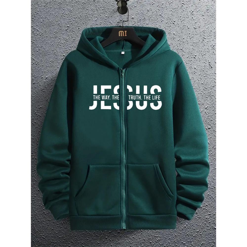 

Letter Printed Zipper Hoodie, Kangaroo Pocket, Fashionable Long Sleeved Hooded Sweatshirt, Autumn and Winter Loose Casual Top XL