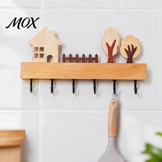 Entryway Organization Hooks Wooden Key Holder, Solid Wood Organizer with 6 Hooks, Modern Decor Wall Mounted Hanger for Kitchen And Office Coat Rack