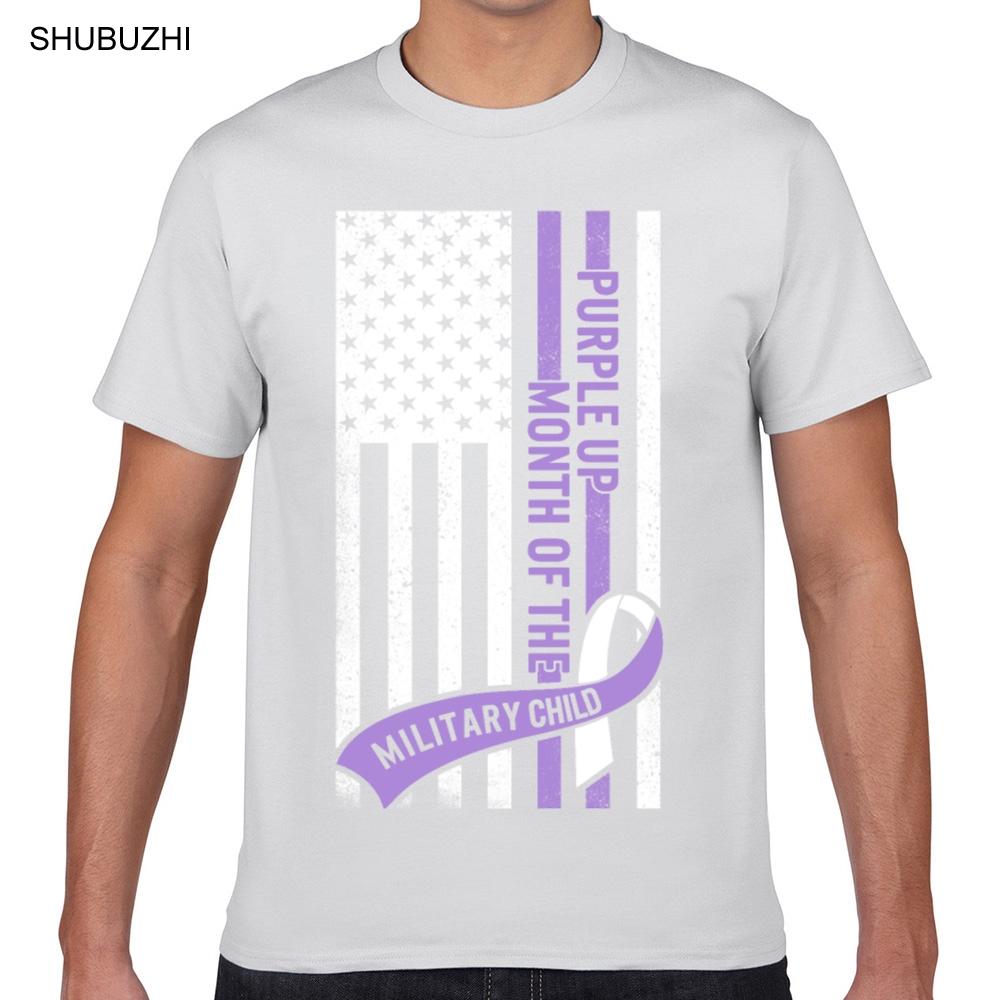 Tops T Shirt Men military child month april purple up awareness Summer Harajuku Geek Print Male Tshirt