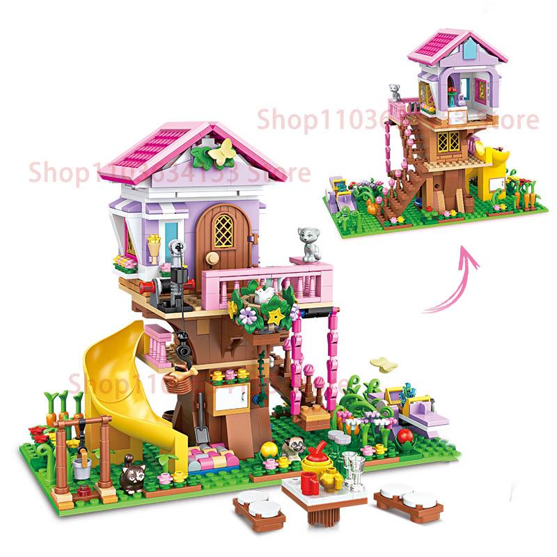 Traumstadt Freundschaft Baumhaus Prinzessinnenschloss Bausteine Straßenansicht Mädchenserie Geschenke Hausbausteine Zusammengebautes Spielzeug Kind
