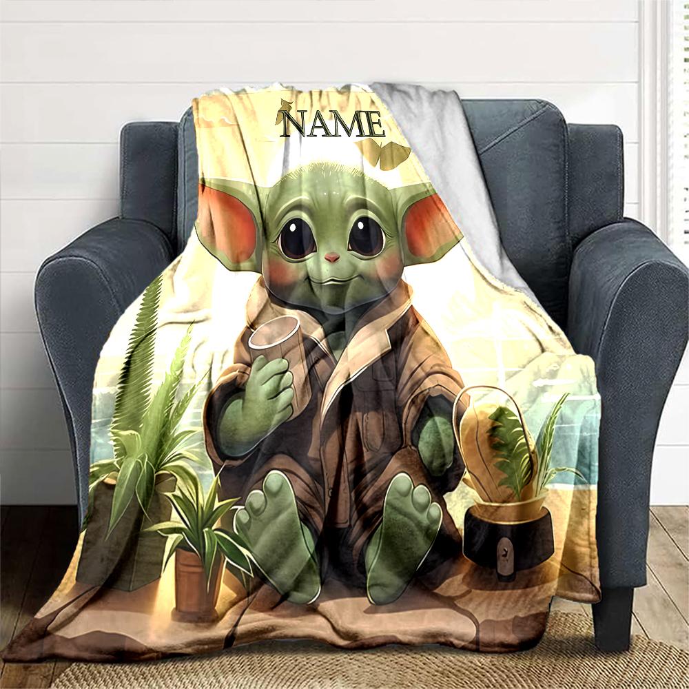 Customiz Name Personality Yoda Blanket Soft &Warm Sofa Office Bed Travel Lunch Break Blanket, Gift Suitable All Seasons