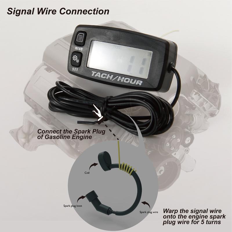 Tach Hour Meter Digital Tachometer Engine Resettable Maintenace Alert RPM Hour Meters for Motor Chainsaws Boats ATV