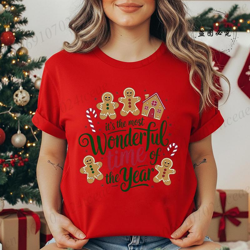 Women's Shirt It’s The Most Wonderful Time of The Year T Shirts Gingerbread Christmas Tee Festive Holiday Shirt Cookie Lover Top