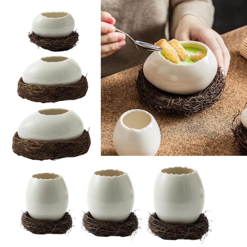 Bird Eggshell Serving Bowl Glossy Ceramic Decoration Bowl for Salad Fruit Display and Home Table Styling Use