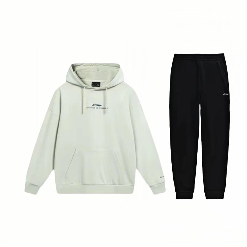 

Li-Ning Американский принт с буквами, худи, свободный, удобный, универсальный, длинный рукав, эластичная талия, длинные брюки, повседневный спортивный костюм AWDUC41-2+AKLSC99-1 S