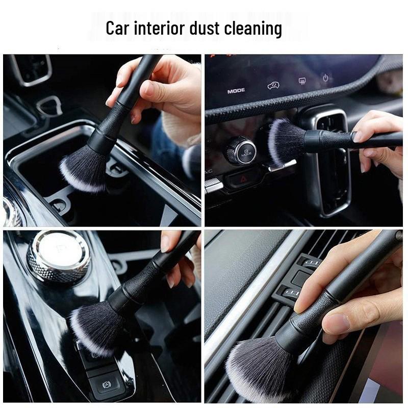 Car Detailing Brush Set with Replaceable Boar Bristle for Interior & Dashboard Cleaning