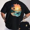 Island Sunset Graphic Tee Men Beach Vacation Print Short Sleeve Cotton T-Shirt