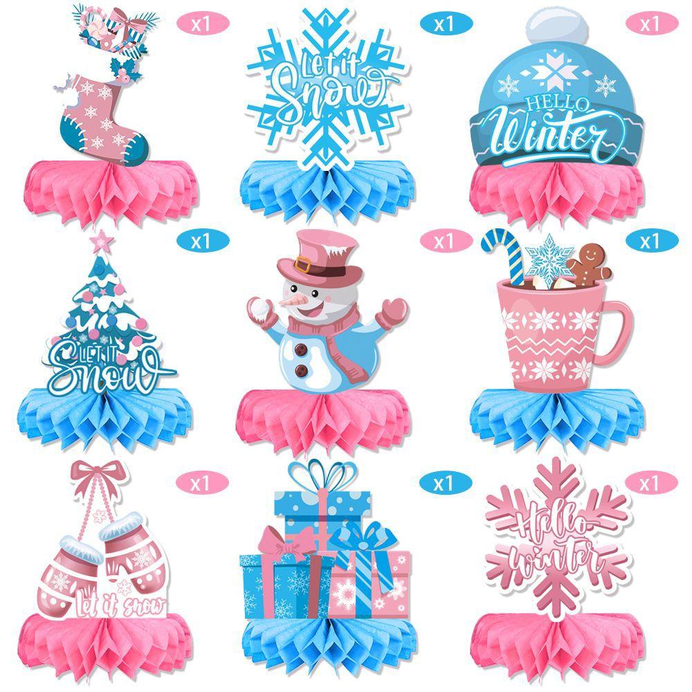 

Новый стиль, Рождественская тема, Мультяшный, Розово-голубой, Снежинка Снеговик, Настольное сотовое украшение, Принадлежности для украшения вечеринки 9pcs