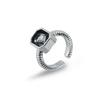 Geometric Square Black Diamond Adjustable Ring Ins Personalized Opening Live Ring Ring