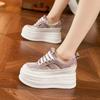 Fashion 8cm New Air Mesh Synthetic Leather Chunky Sneaker Breathable Hollow Platform Wedge Women Flats Shoes Sandals Summer Ethnic