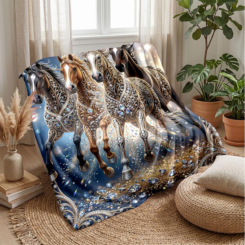 Galloping Horses in Cosmic Storm Theme blanket Lightweight Warm Flannel Blanket Decorative Throw Blanket for Home Decoration