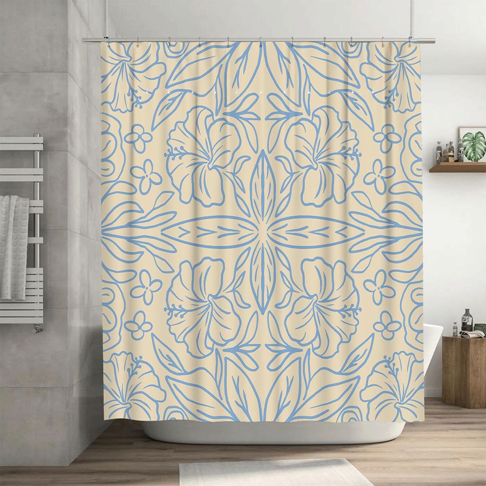 Beautiful Blue Beige Floral Shower Curtain Decorate Your Bathrooms With Style!