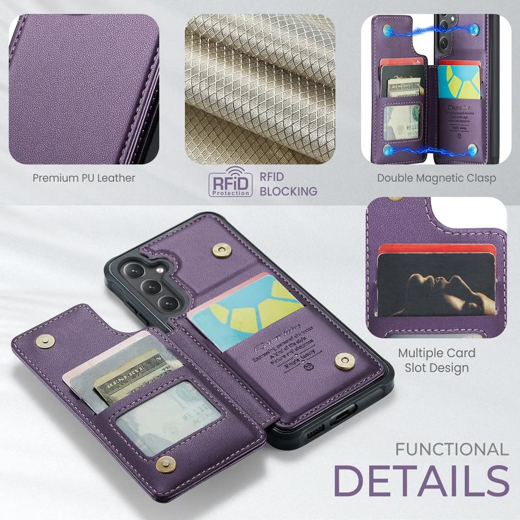 For Samsung Galaxy S23 S22 S21 S20 Ultra Wallet Case with Card Holder&RFID Blocking PU Leather Kickstand Magnetic Clasp Case