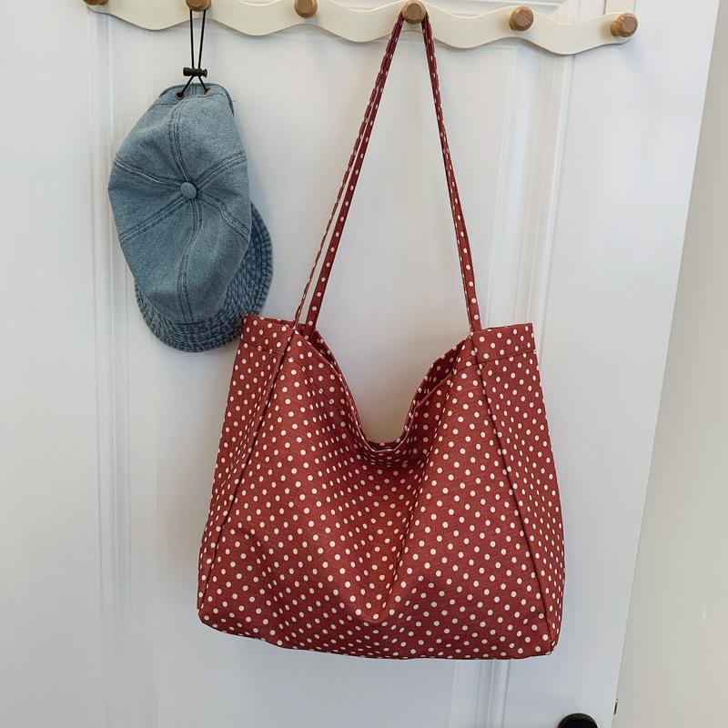 

Сумка-тоут большой вместимости для поездок на работу, однотонная, в горошек, новая летняя универсальная сумка на плечо/подмышку красный