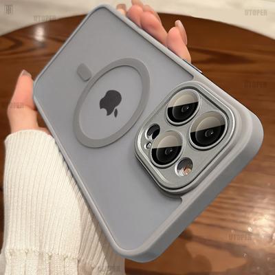 Lüks Antiskid Sert PC Mat Kılıf iPhone 15 14 13 12 11 Pro Max Plus Tam Lens Koruyucu Magsafe Manyetik Yarı Saydam Kapak