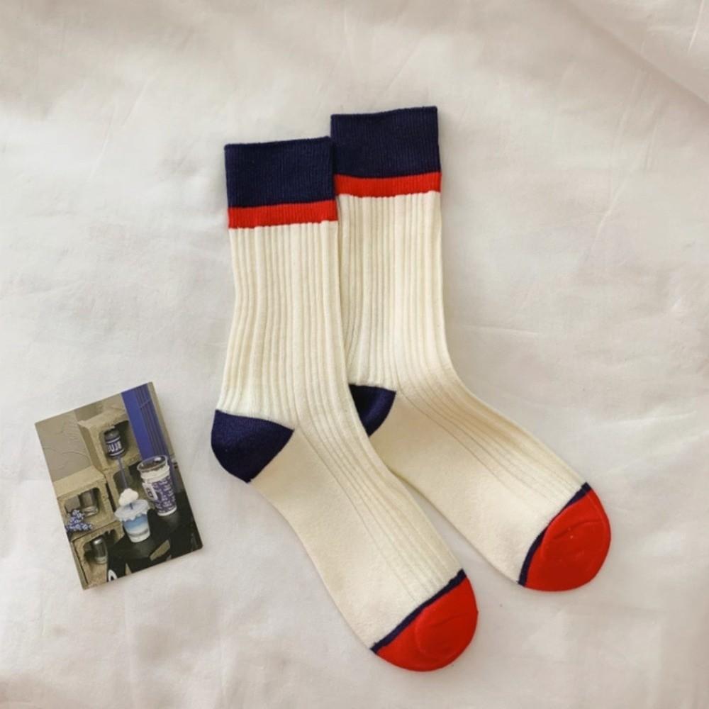 A Pair Soft Mid Tube Socks Stripes Long Socks Durable Womens Crew Socks  for Women
