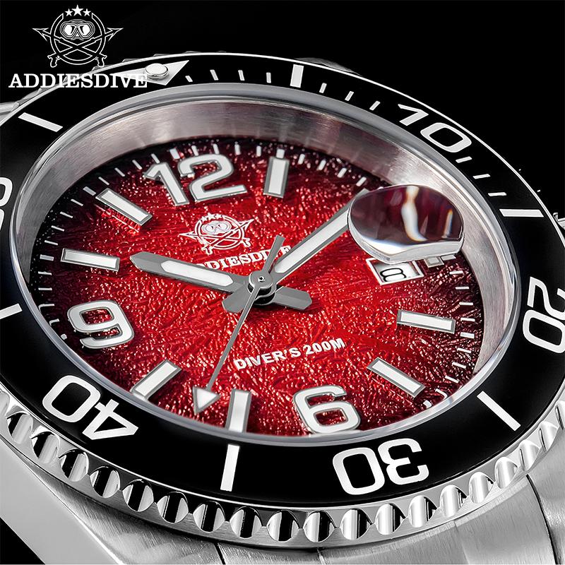 ADDIESDIVE 41mm Waterproof Men's Watches Quartz Movemen Super Luminous 200m Dive Watch Stainless Steel Strip Man Sports Watches