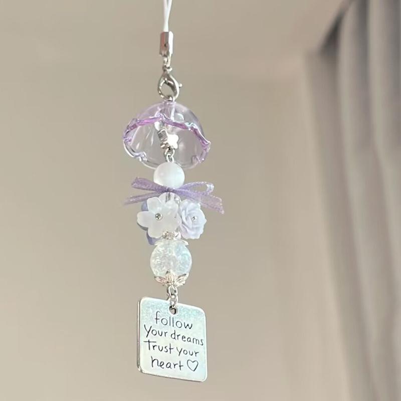 Transparent Keychain Cute Wind Chime Pendant Keyring Mobile Phone Lanyard Kawaii Bag Decorative Accessories Home Decorations
