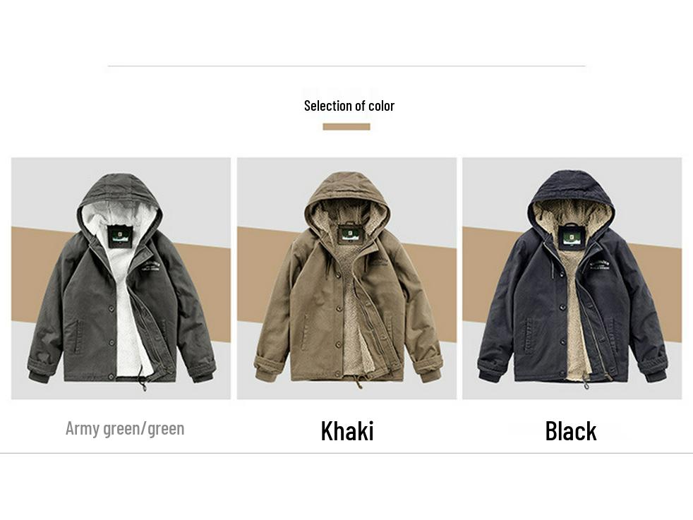 Men's Hooded Winter Cotton Jacket with Lambswool Lining - Warm & Thickened 1883
