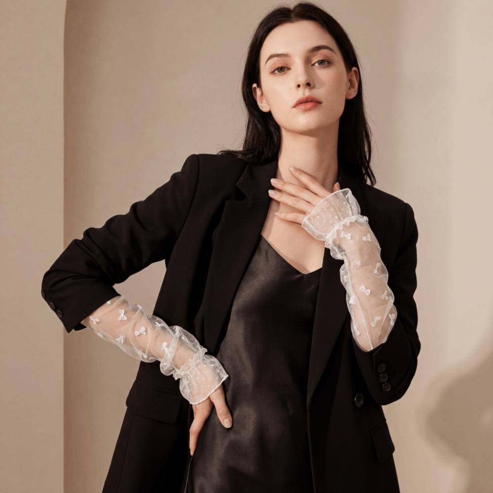 Bow Mesh Sunscreen Sleeves Breathable Bridal Gloves Sweet Long Fingerless Gloves Sun Blocking