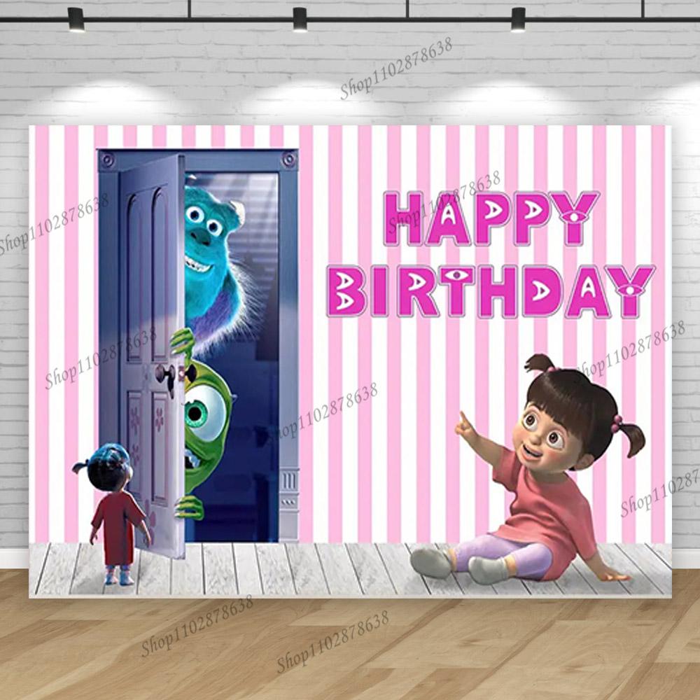 Monsters Inc University Theme Boo Girl Happy Birthday Party Background Baby Shower Photography Pink Room Decor Supplies Poster