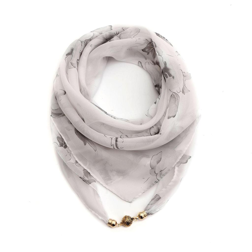 Women's Summer Magnetic Buckle Silk Scarf: Versatile, Fashionable Chiffon Square Scarf for Shirts
