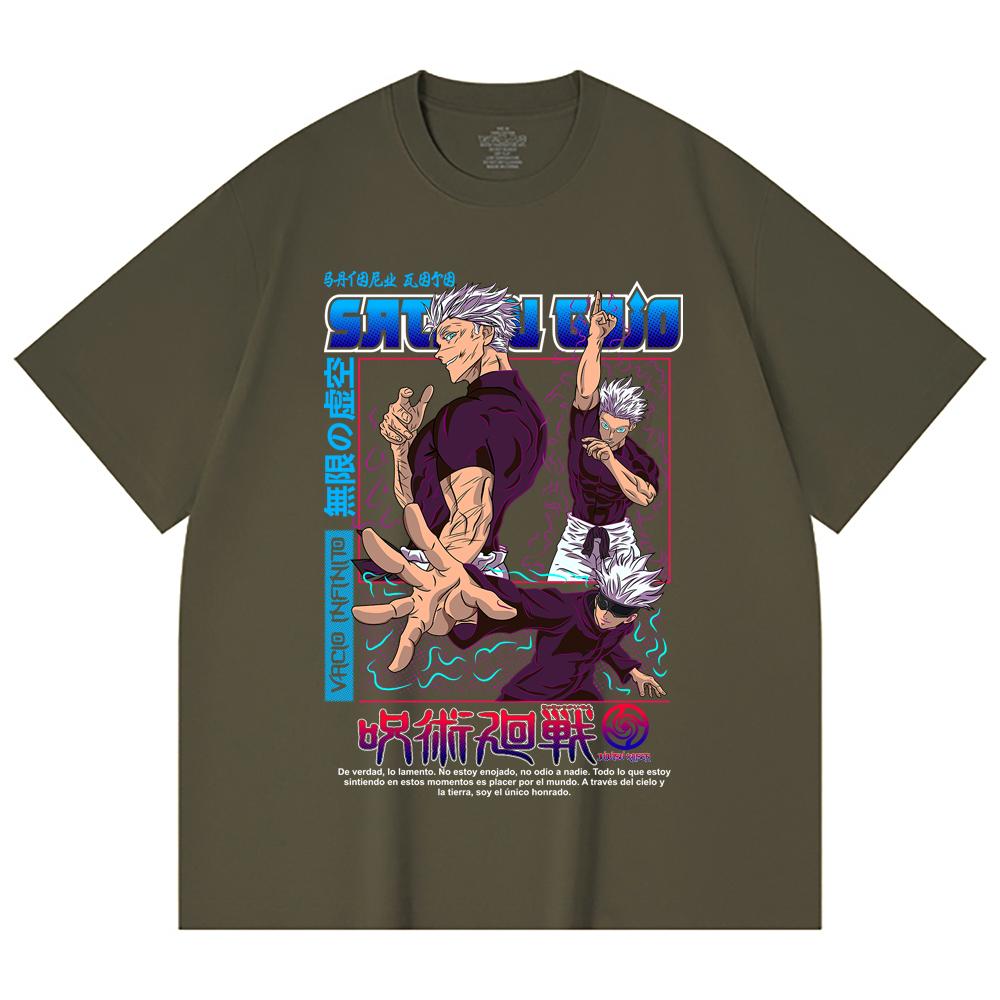 230 Gsm 100% Cotton Jujutsu Kaisen V25 Gojo Print Unisex Heavy Cotton T Shirt