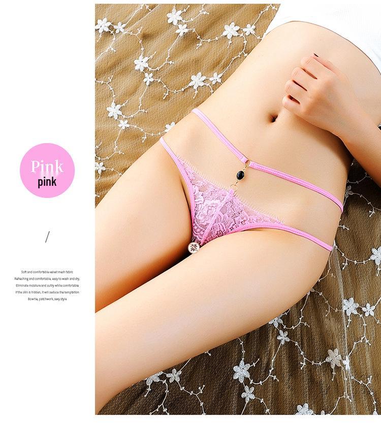 T-Rücken Sexy Wimpernspitze Schrittlos Strass Pantoletten - Hüfttief Transparent Dessous für Frauen