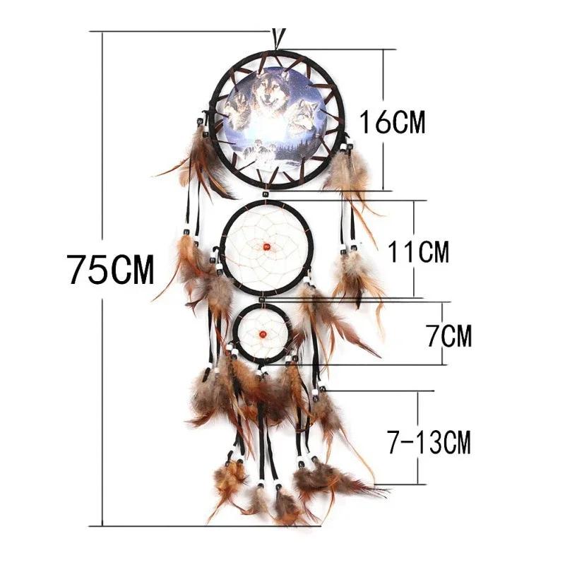 Handmade Dream Catcher Creative Wall Decorations Wolf Pattern Indian Dreamcatcher Retro Feather Ornament Home Room Hanging Decor