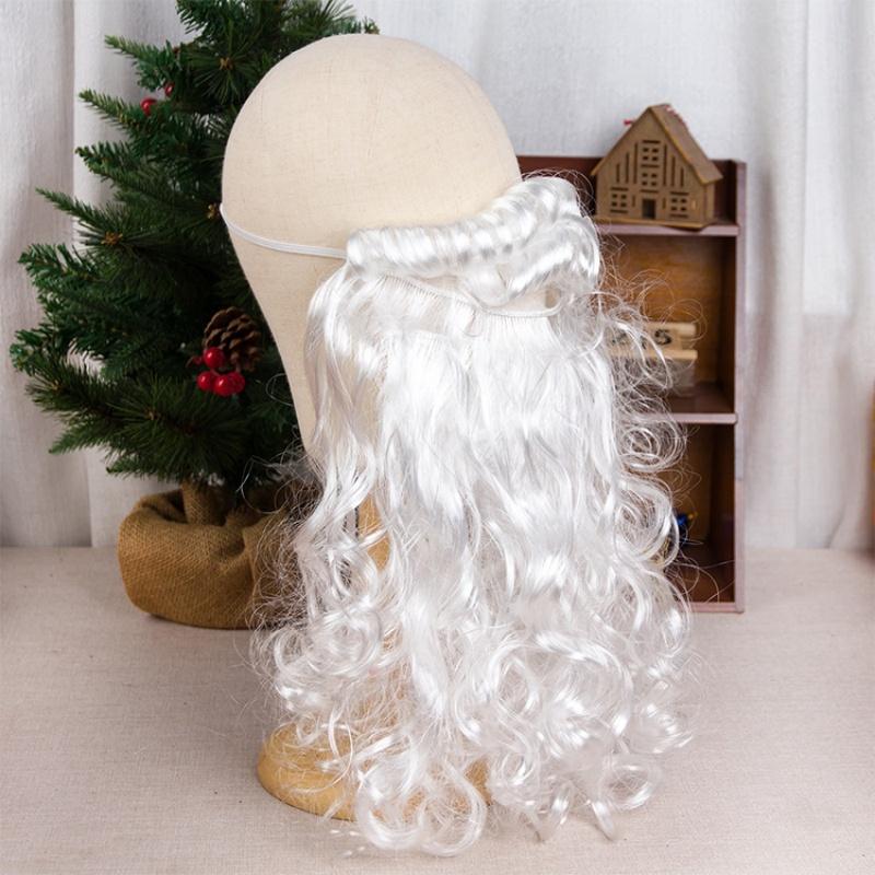 2pcs/set Synthetic White Santa Claus Beard and Red Flannel Hat Unisex Men Women Party Dress Up Accessories Christmas Cosplay Toy