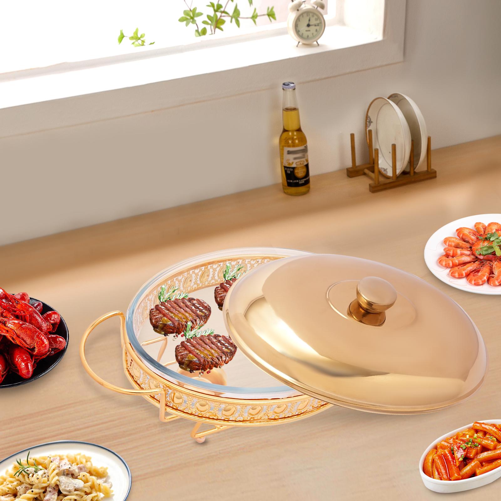 

Gold Oval Table Standing Chafing Dish Set, 2L/2.11qt Stainless Steel & Glass Buffet Food Warmer for Catering, Parties & Home Use золотой