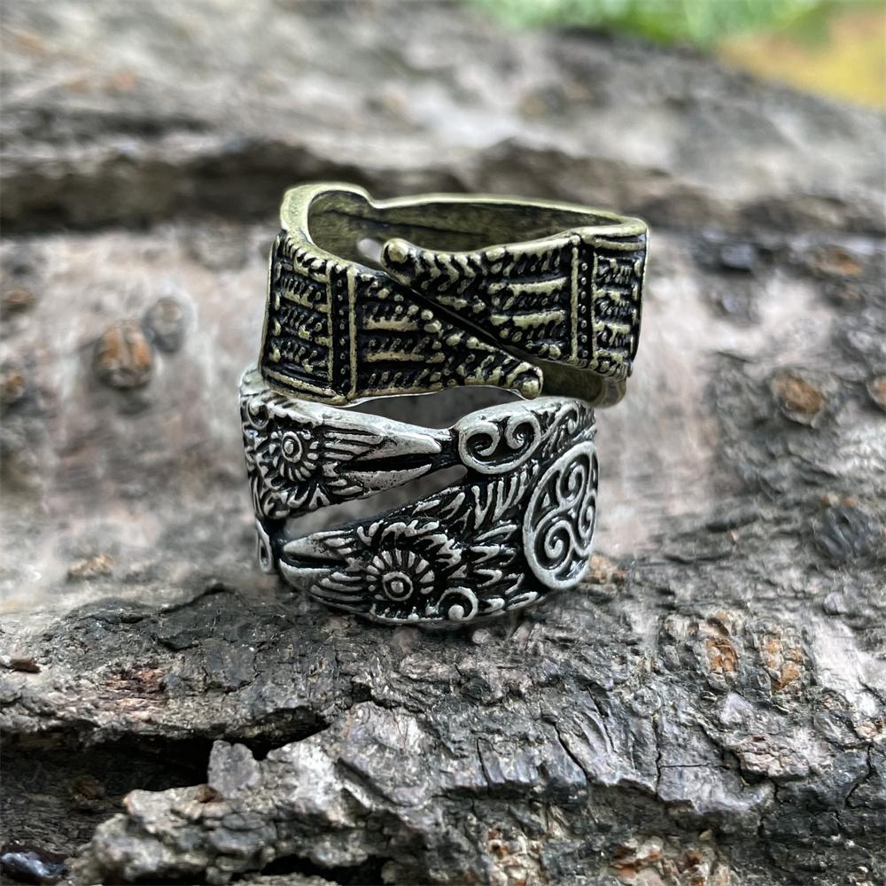 Norse Viking Odins Raven Ring Adjustable Triskele Symbol Punk Jewelry Scandinavian Mythology Triskelion
